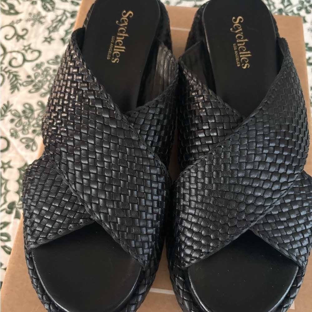 Seychelles Black Woven Slide Sandals